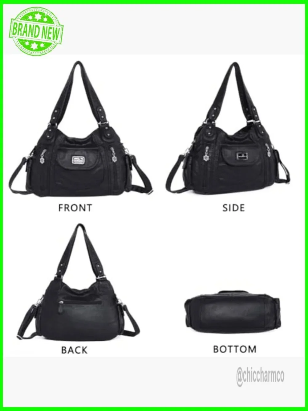 Large Hobo Tote Shoulder Bag Faux Leather Multi-Pocket Satchel Purse